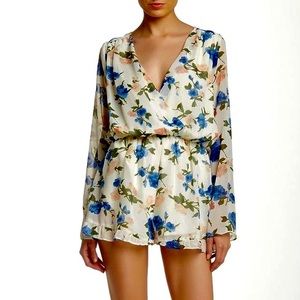 Floral Romper, Low V-Neck, Long Sleeve